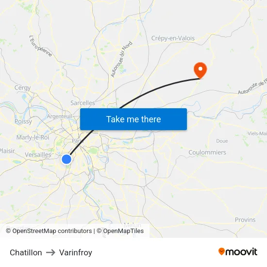 Chatillon to Varinfroy map