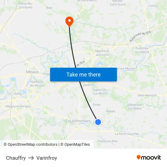 Chauffry to Varinfroy map