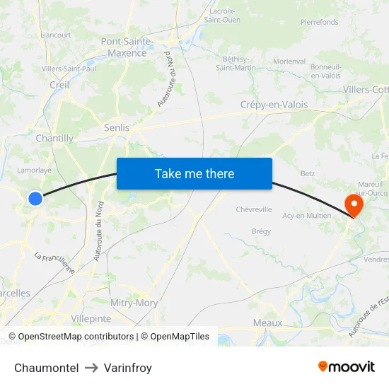 Chaumontel to Varinfroy map