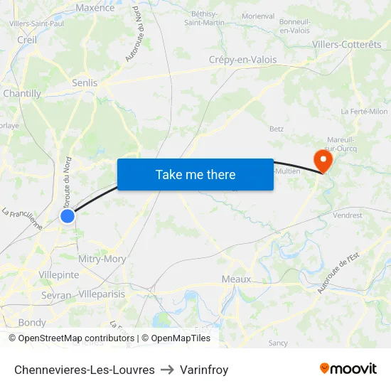 Chennevieres-Les-Louvres to Varinfroy map