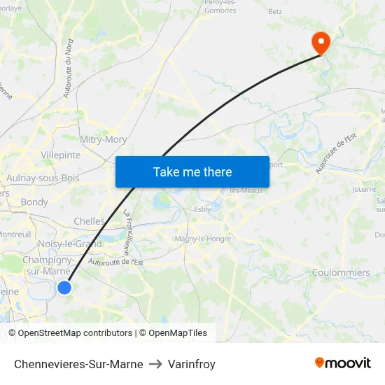 Chennevieres-Sur-Marne to Varinfroy map