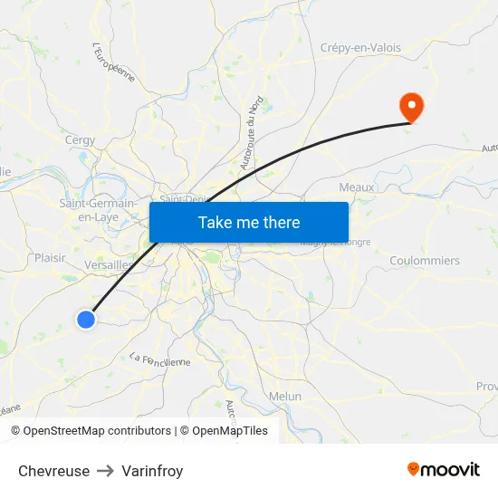 Chevreuse to Varinfroy map