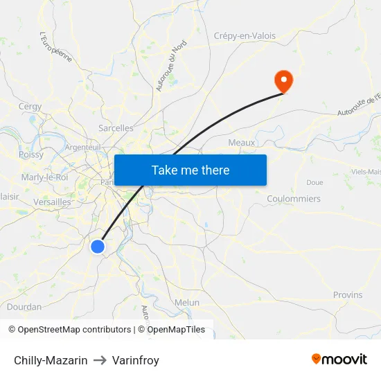 Chilly-Mazarin to Varinfroy map