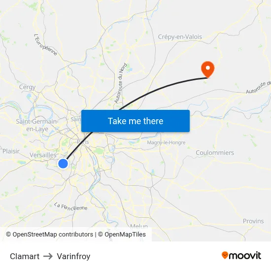 Clamart to Varinfroy map