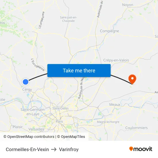 Cormeilles-En-Vexin to Varinfroy map