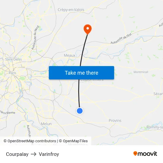 Courpalay to Varinfroy map