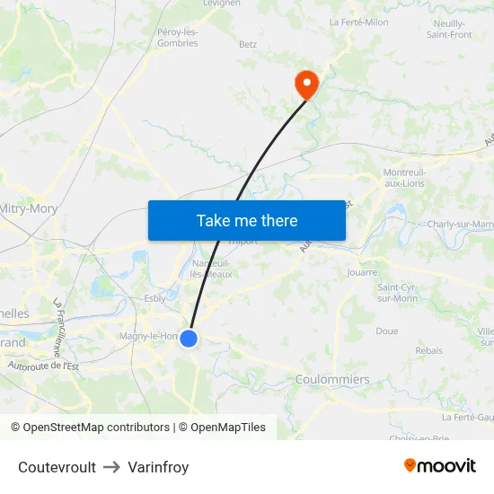 Coutevroult to Varinfroy map