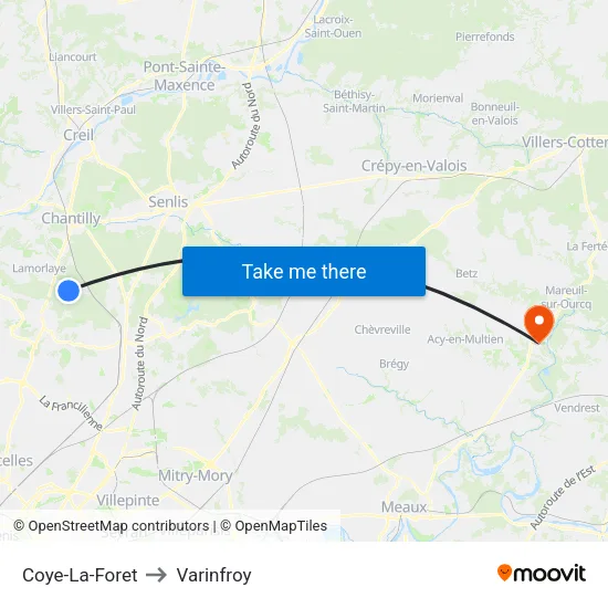 Coye-La-Foret to Varinfroy map