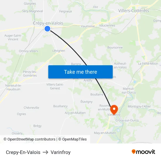 Crepy-En-Valois to Varinfroy map