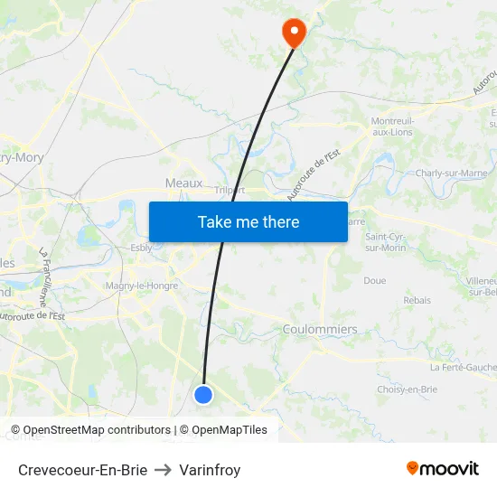 Crevecoeur-En-Brie to Varinfroy map