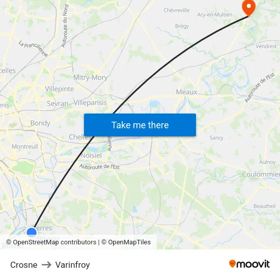 Crosne to Varinfroy map