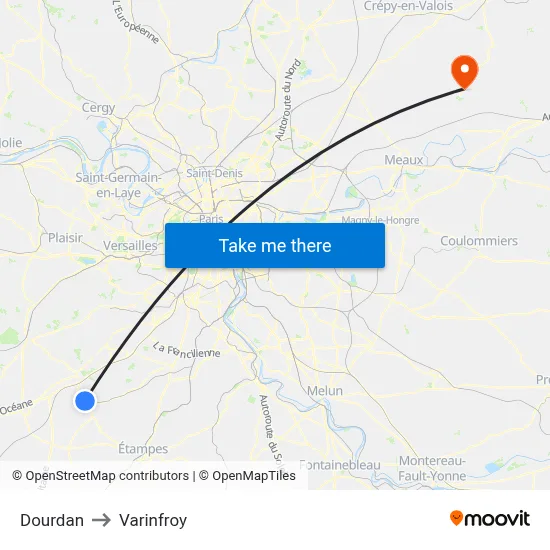 Dourdan to Varinfroy map