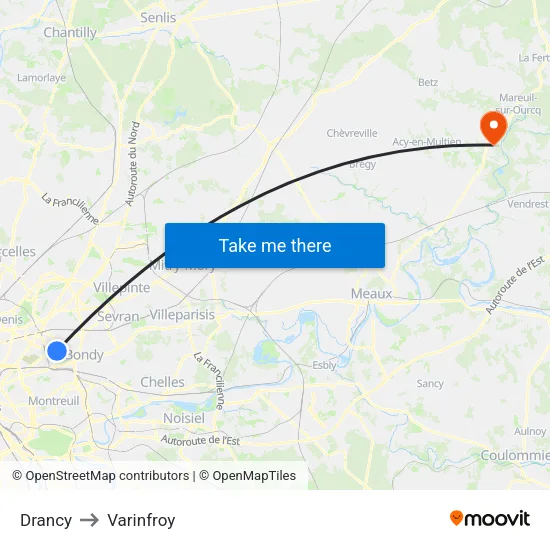 Drancy to Varinfroy map