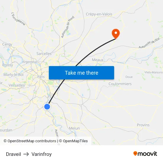 Draveil to Varinfroy map