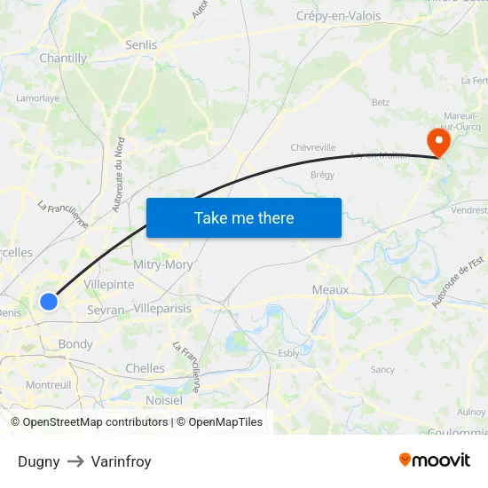 Dugny to Varinfroy map