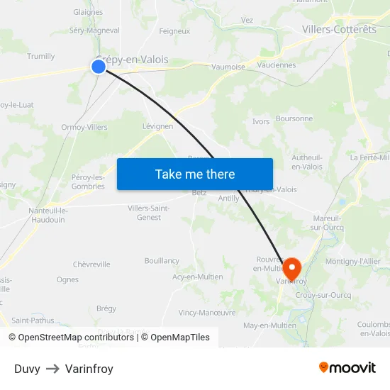 Duvy to Varinfroy map