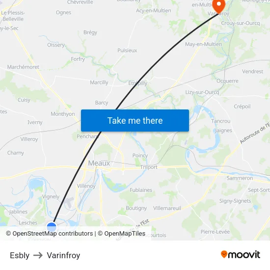 Esbly to Varinfroy map