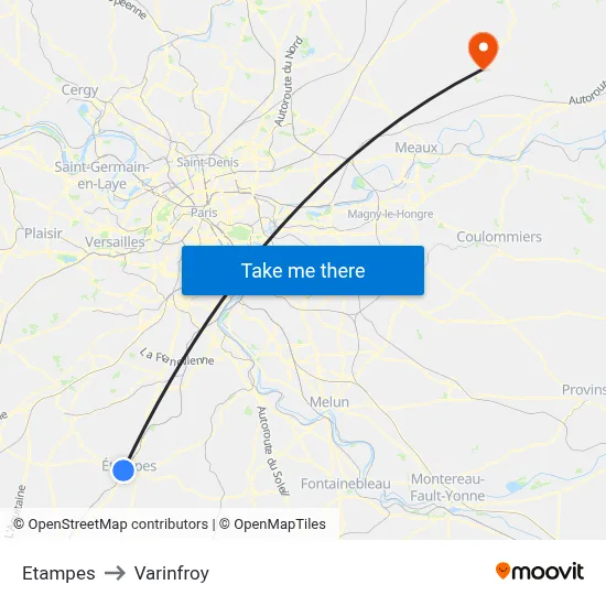Etampes to Varinfroy map
