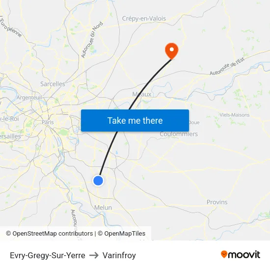 Evry-Gregy-Sur-Yerre to Varinfroy map