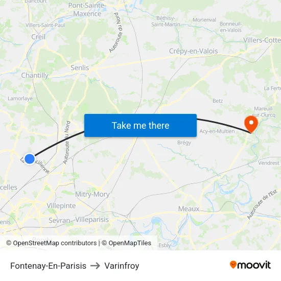 Fontenay-En-Parisis to Varinfroy map