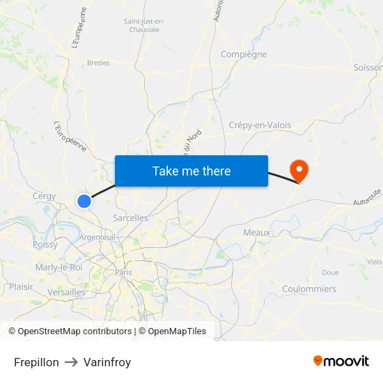 Frepillon to Varinfroy map