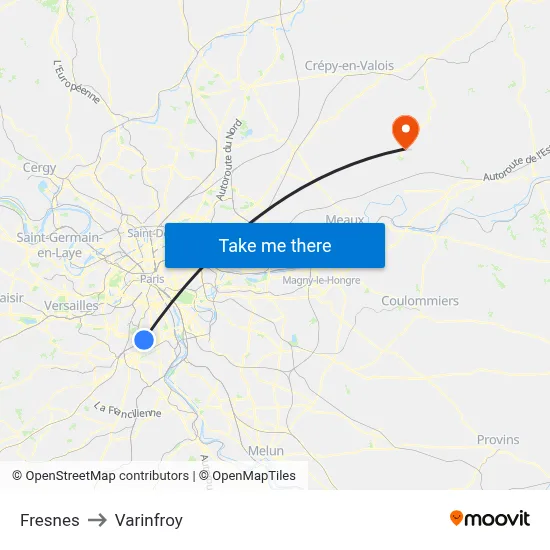 Fresnes to Varinfroy map