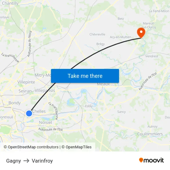 Gagny to Varinfroy map