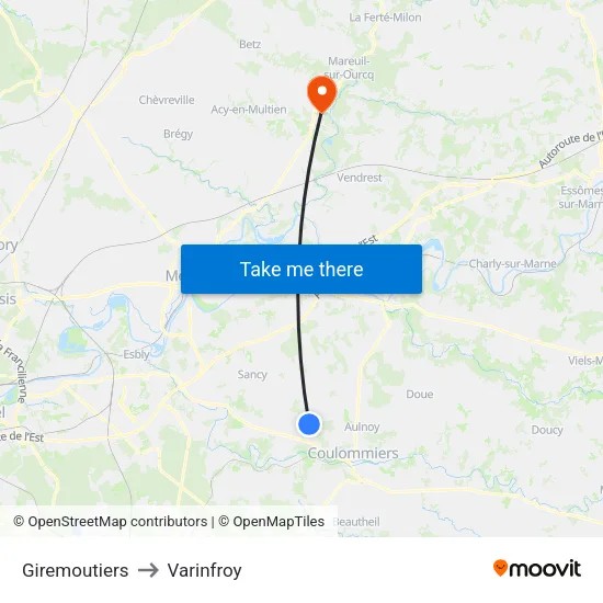 Giremoutiers to Varinfroy map