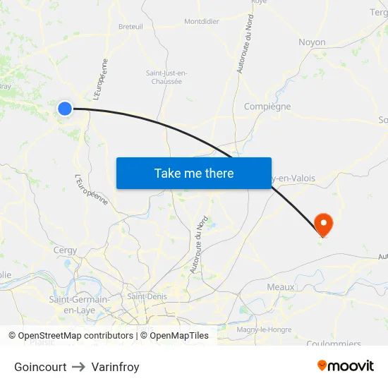 Goincourt to Varinfroy map