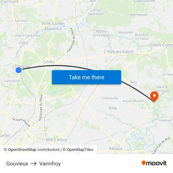 Gouvieux to Varinfroy map