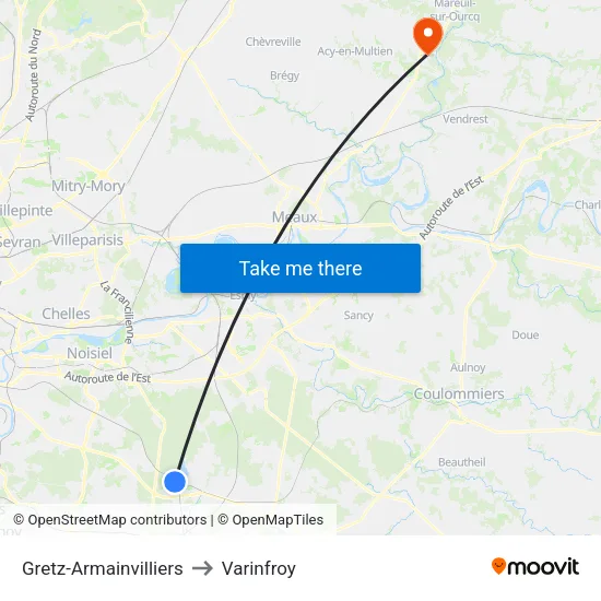 Gretz-Armainvilliers to Varinfroy map