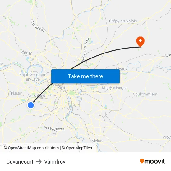 Guyancourt to Varinfroy map