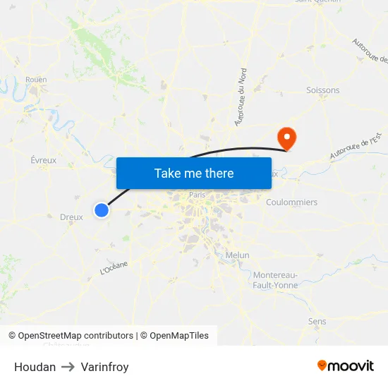 Houdan to Varinfroy map
