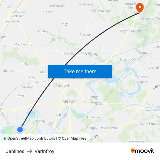 Jablines to Varinfroy map