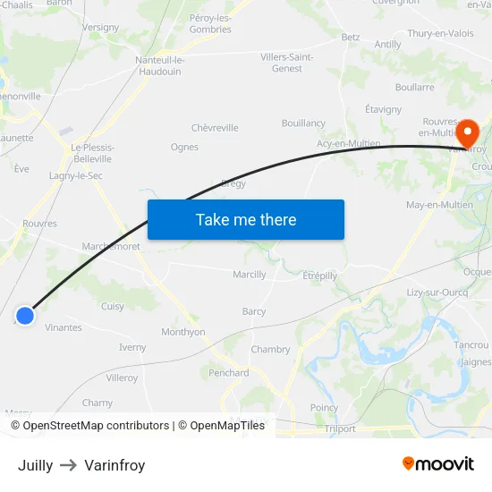 Juilly to Varinfroy map