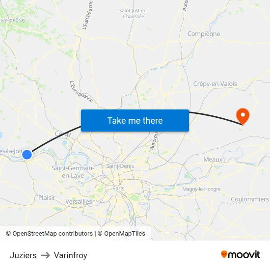 Juziers to Varinfroy map