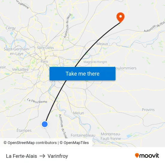 La Ferte-Alais to Varinfroy map