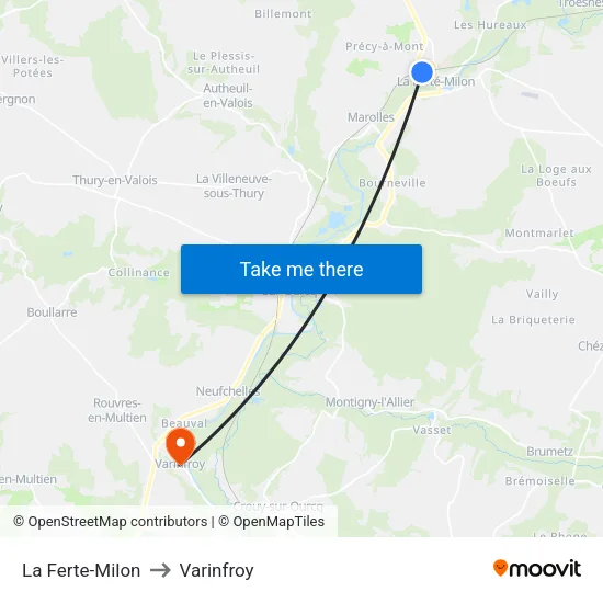 La Ferte-Milon to Varinfroy map