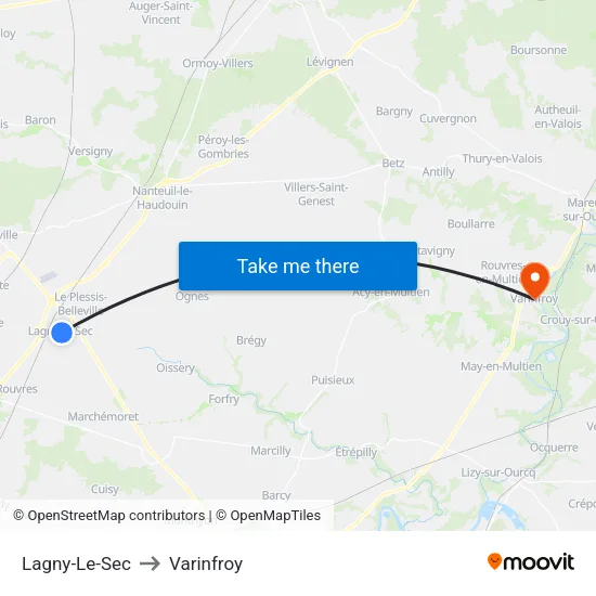 Lagny-Le-Sec to Varinfroy map