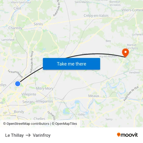 Le Thillay to Varinfroy map