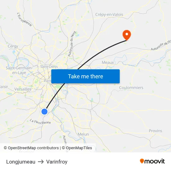 Longjumeau to Varinfroy map
