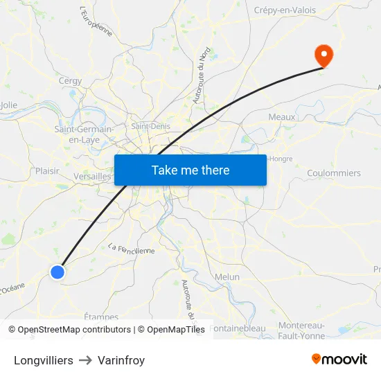 Longvilliers to Varinfroy map