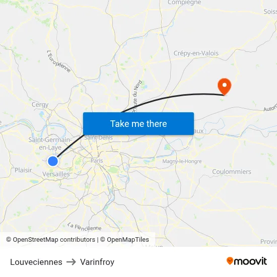 Louveciennes to Varinfroy map