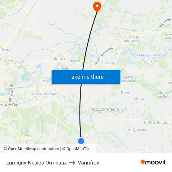 Lumigny-Nesles-Ormeaux to Varinfroy map