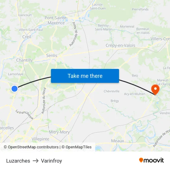 Luzarches to Varinfroy map
