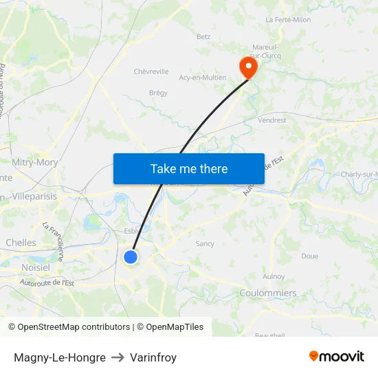Magny-Le-Hongre to Varinfroy map