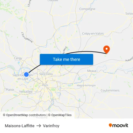 Maisons-Laffitte to Varinfroy map