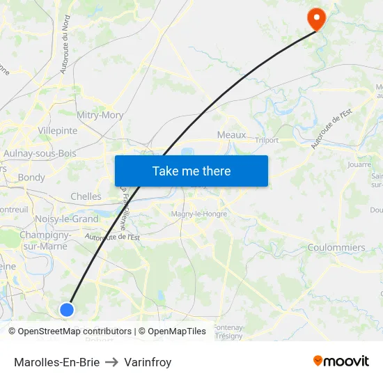 Marolles-En-Brie to Varinfroy map