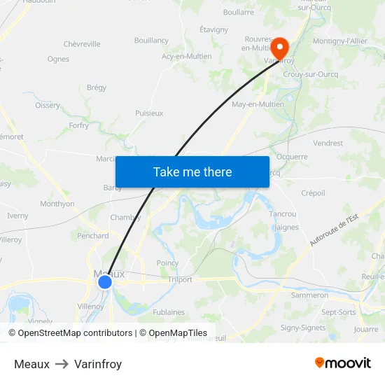 Meaux to Varinfroy map