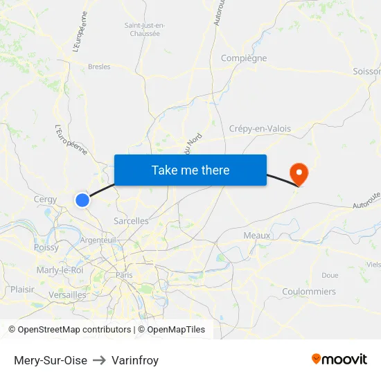 Mery-Sur-Oise to Varinfroy map